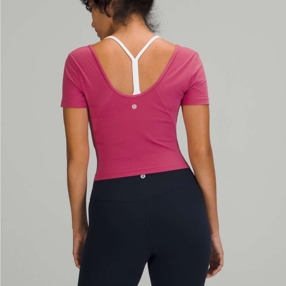 Lululemon Pink/Fuchsia V-Neck Align Crop Top - Size M/L (6-8)